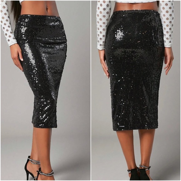 Glam Sequin Evening Party Holiday Midi Skirt - Picture 8 of 8